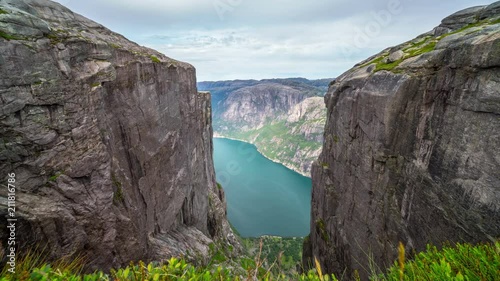 Summer time-lapse from the mountain trail to Kjeragbolten in Norway. ZoomOut