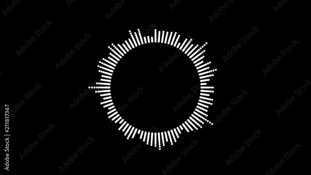 Circular interface hud design, infographic elements like music equalizer, audio waves or sound frequency in lines. Tech and science, analysis theme. Available in 4K video render footage.