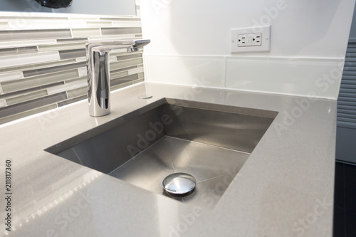 Wallpaper Mural modern bathroom sink tile and faucet with white electric outlet on wall Torontodigital.ca