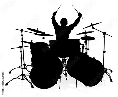 Fotografie, Tablou Musician Drummer Silhouette