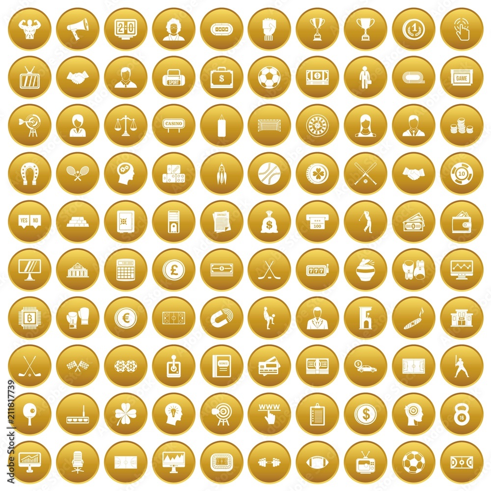 100 totalizator icons set in gold circle isolated on white vectr illustration