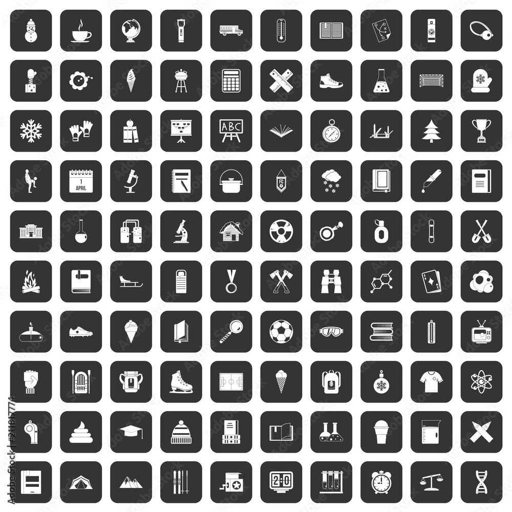 100 school years icons set in black color isolated vector illustration 100 school years icons set in black color isolated vector illustration