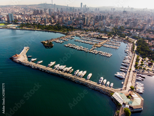 Aerial Drone View of Kalamis Fenerbahce Marina in Istanbul