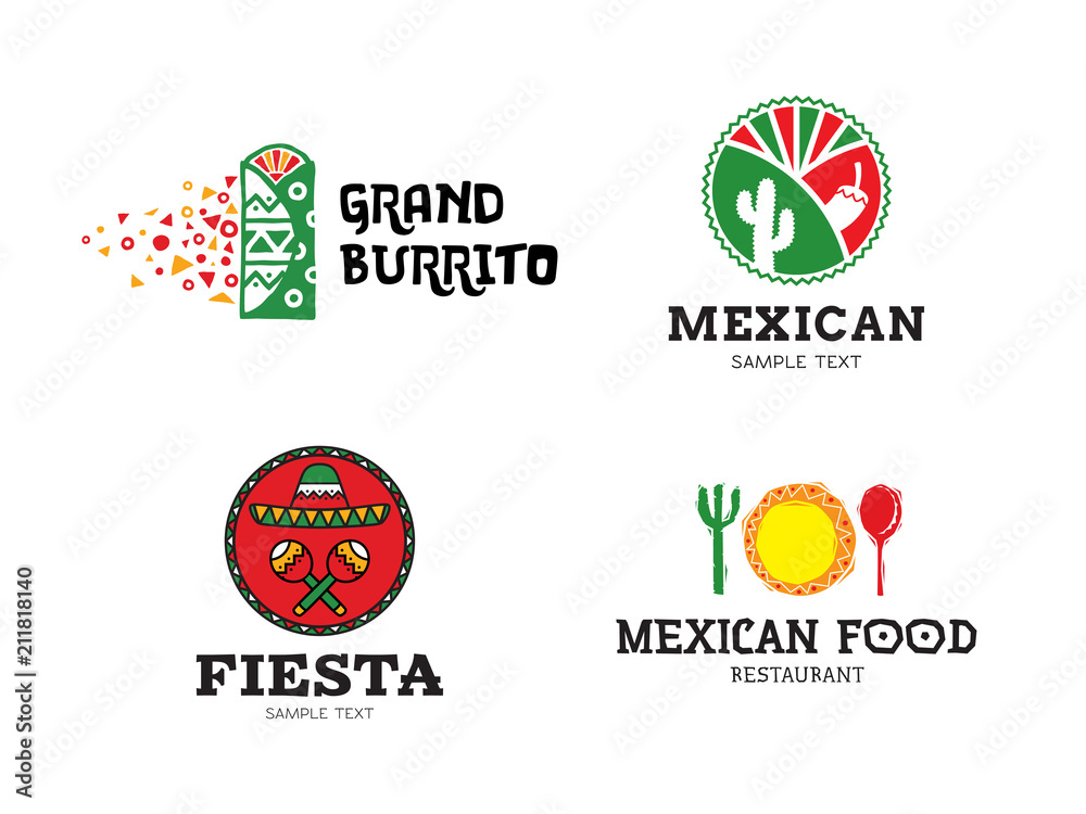 Fotografie Vector Mexican Burrito Food Logo Set