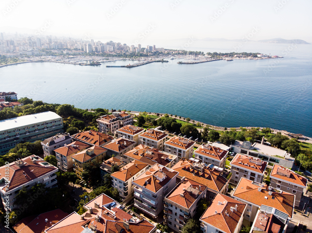 Aerial Drone View of Kadikoy Moda Seaside in Istanbul