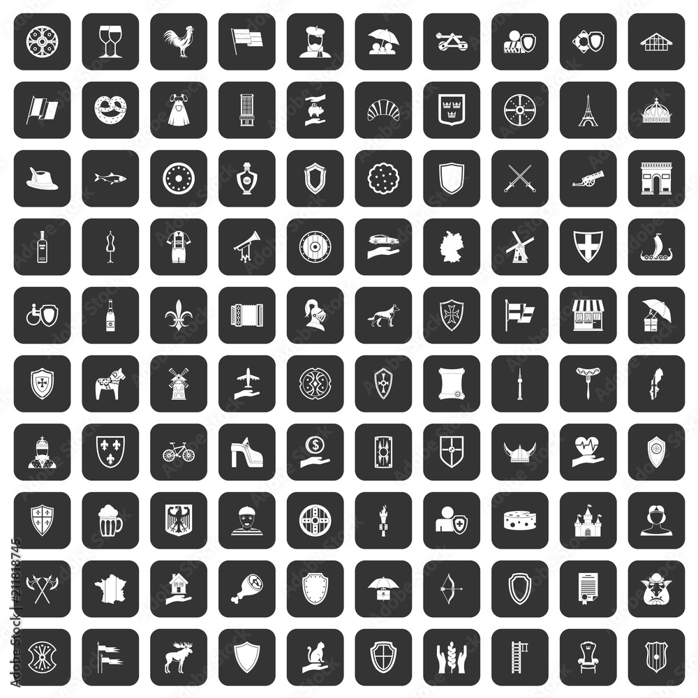 100 shield icons set in black color isolated vector illustration 100 shield icons set in black color isolated vector illustration