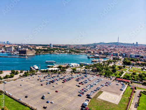Aerial Drone View of Kadikoy Car Park in Istanbul.