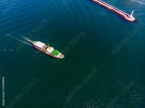 Aerial Drone View of Kadikoy Ferry in Marmara Sea