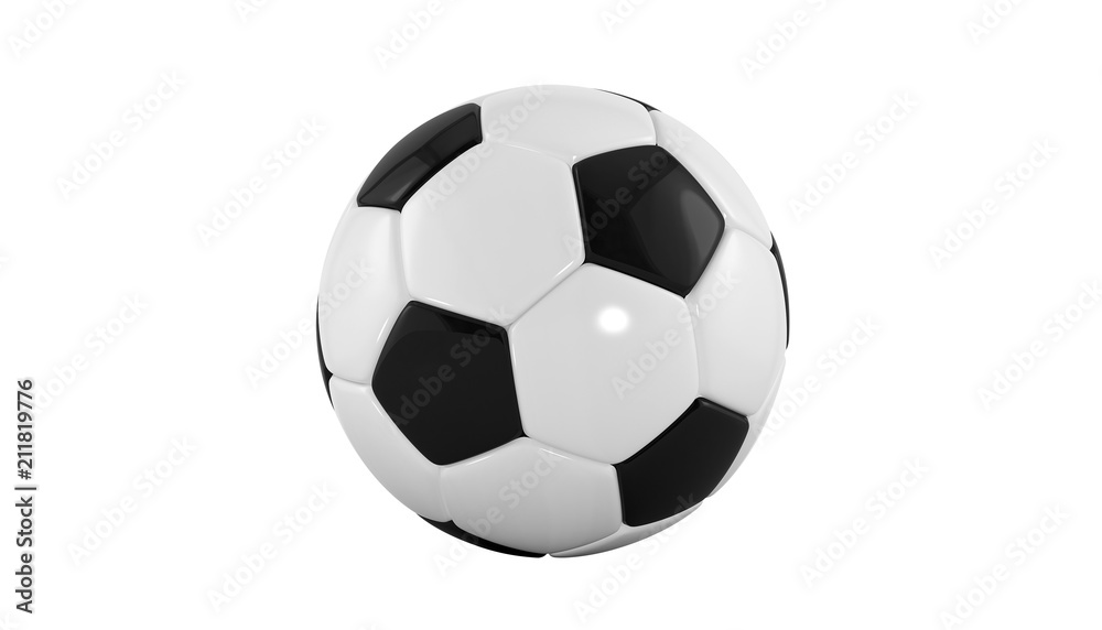 Realistic soccer ball or football ball on white background. 3d Style  Ball isolated on white background. 3d rendering