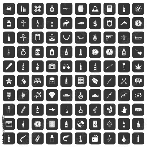 100 smuggling goods icons set in black color isolated vector illustration