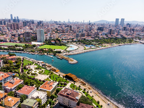 Aerial Drone View Kadikoy Moda Kurbagalidere Gulf in Istanbul