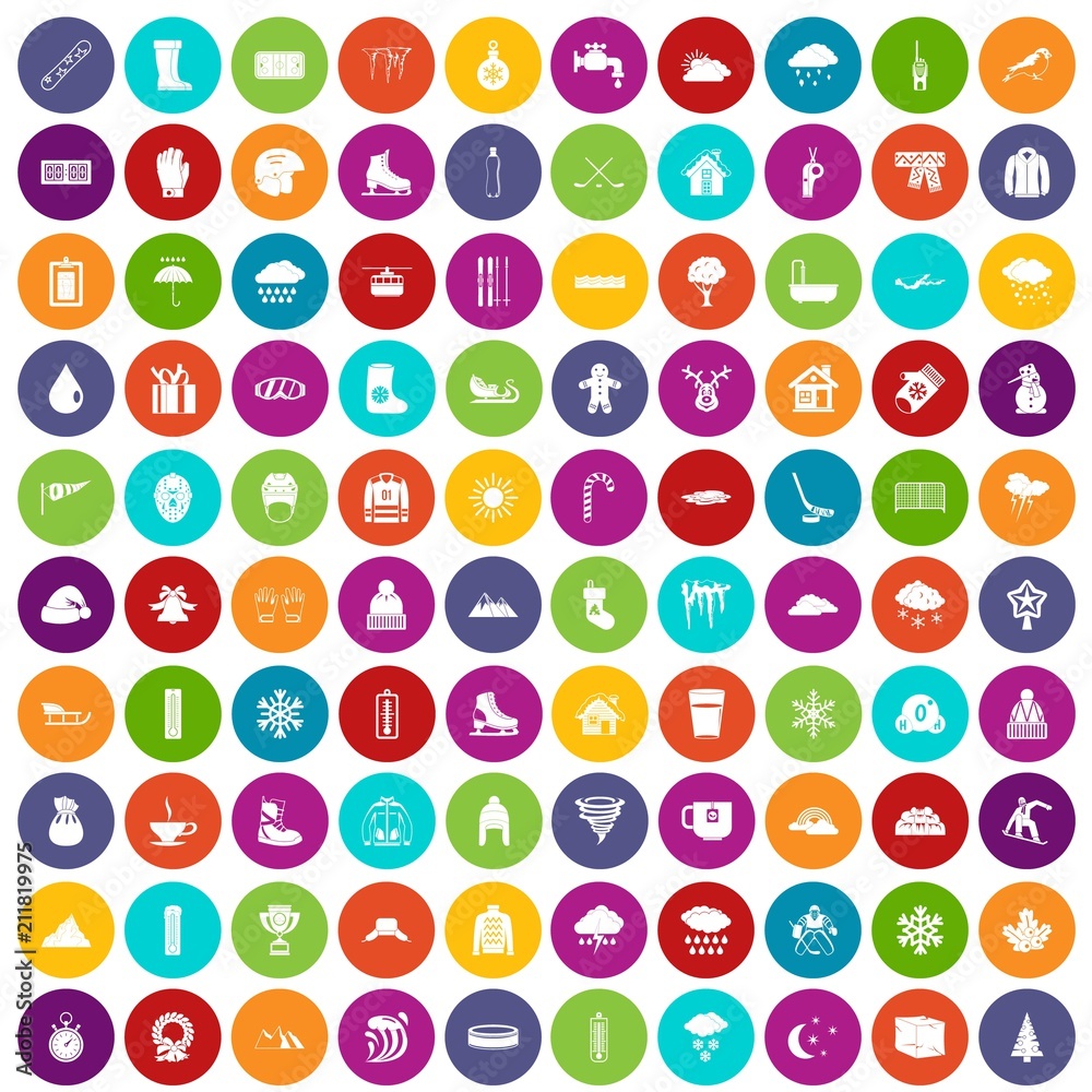 100 snow icons set in different colors circle isolated vector illustration 100 snow icons set in different colors circle isolated vector illustration