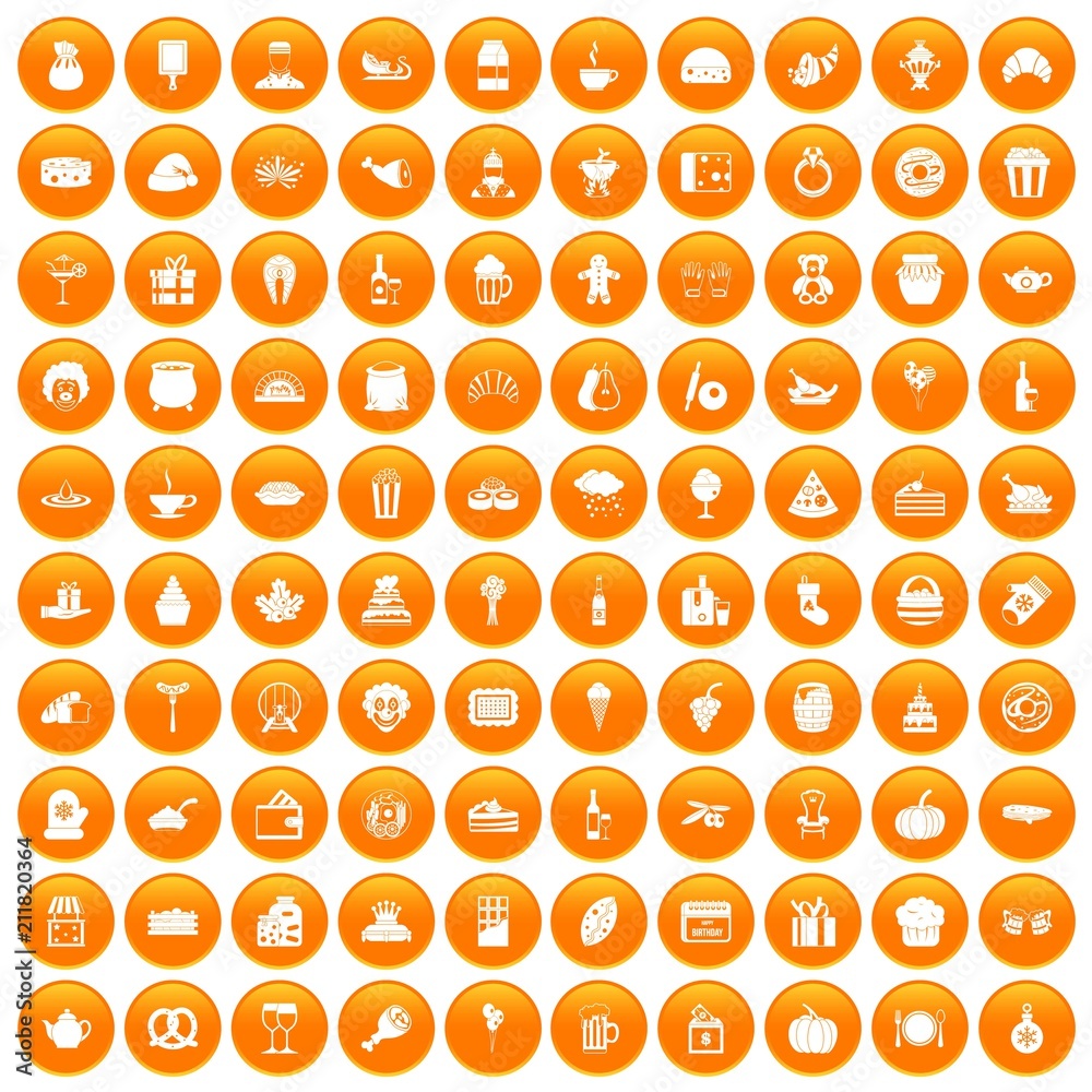 100 bounty icons set in orange circle isolated vector illustration