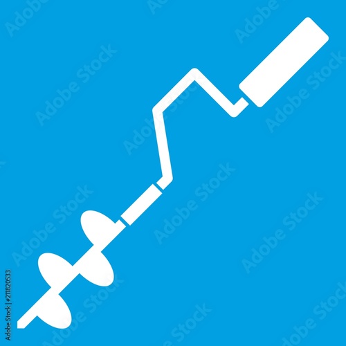 Hand operated ice auger icon white isolated on blue background vector illustration