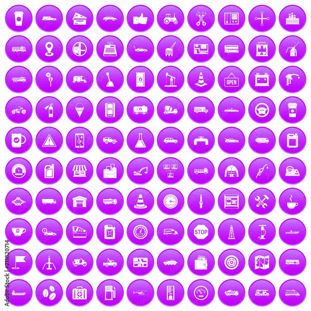 100 gas station icons set in purple circle isolated on white vector illustration 100 gas station icons set in purple circle isolated on white vector illustration
