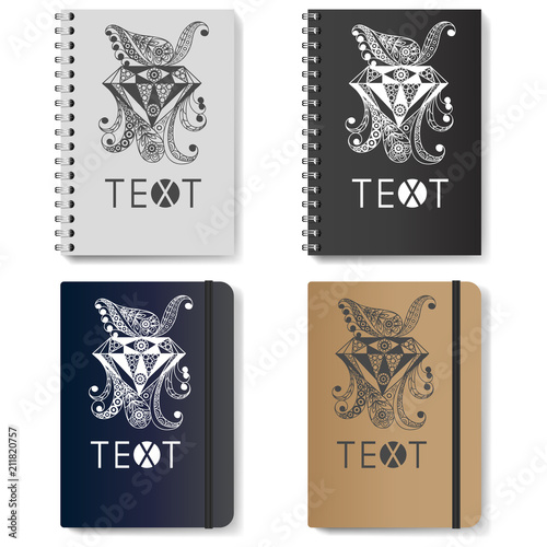 Graphic illustration with diaries with symbols 6