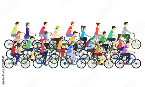 Cartoon Color Cyclists Different Types in Crowd. Vector
