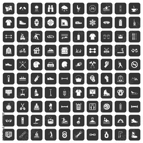 100 sport life icons set in black color isolated vector illustration