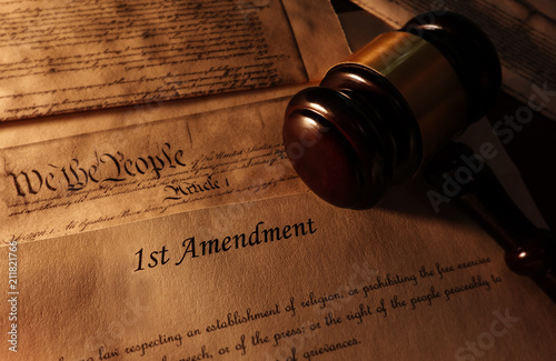 First Amendment text and gavel photo