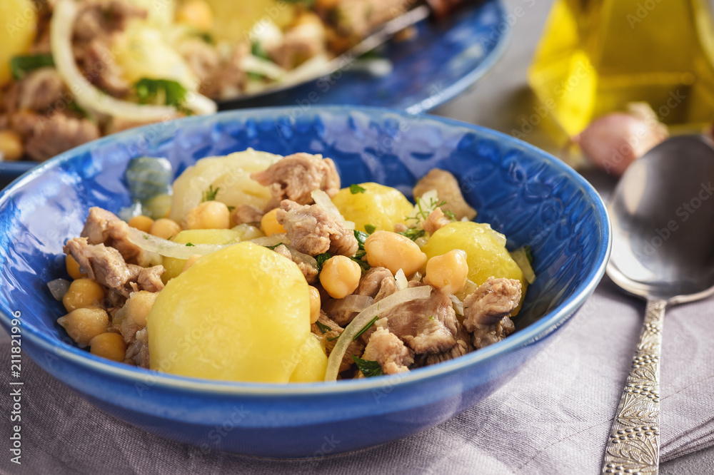 Stewed lamb with potatoes and chikpeas. Stewed lamb with potatoes and chikpeas.
