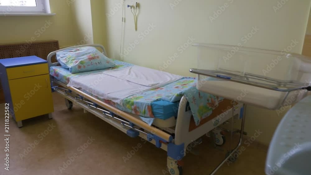 Panorama of the hospital room. Single bed for the postpartum period Panorama of the hospital room. Single bed for the postpartum period