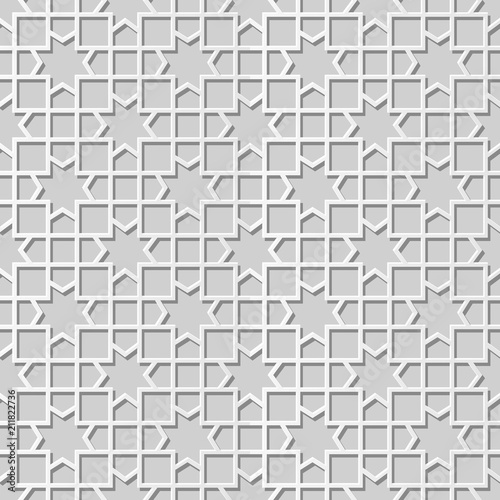 Fototapeta Naklejka Na Ścianę i Meble -  3D white paper art Islamic geometry cross pattern seamless background