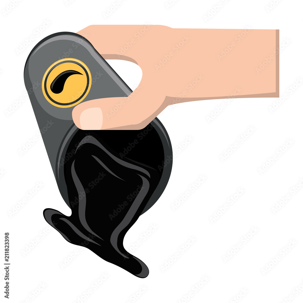 hand holding a oil Barrel with spilled liquid icon over white background, vector illustration hand holding a oil Barrel with spilled liquid icon over white background, vector illustration