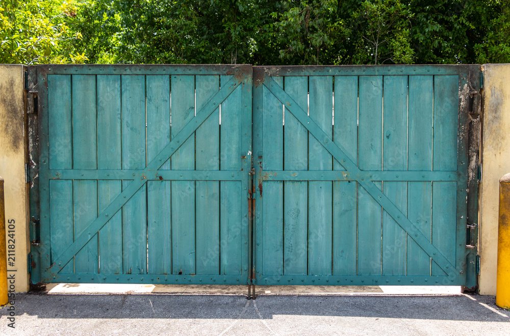 custom made wallpaper toronto digitalWooden gate doors with rusted metal frame, painted blue green - Davie, Florida, USA