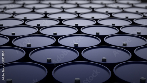 3d illustration of barrels with crude oil photo