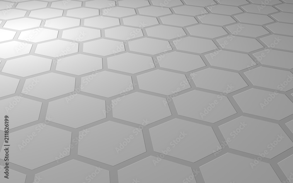 Honeycomb on a gray background. Perspective view on polygon look like honeycomb. Extruded, bump cell. Isometric geometry. 3D illustration Honeycomb on a gray background. Perspective view on polygon look like honeycomb. Extruded, bump cell. Isometric geometry. 3D illustration