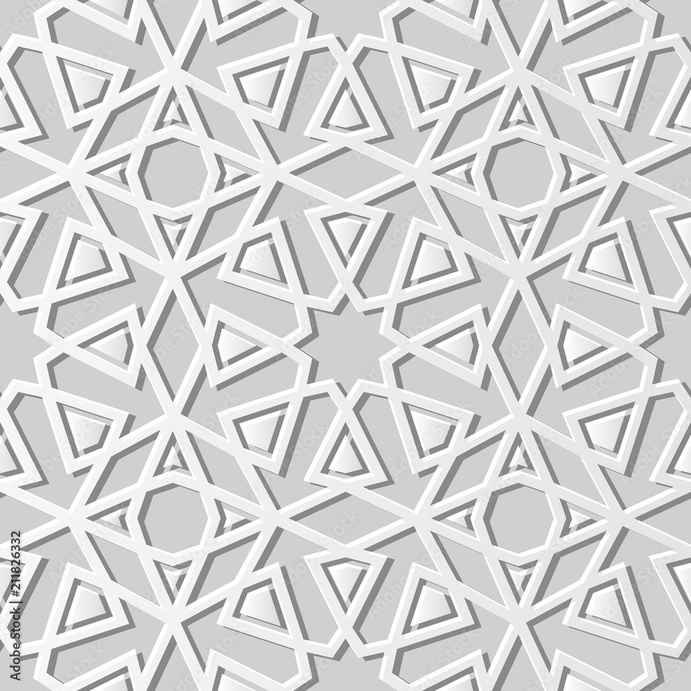 3D white paper art Islamic geometry cross pattern seamless background 3D white paper art Islamic geometry cross pattern seamless background