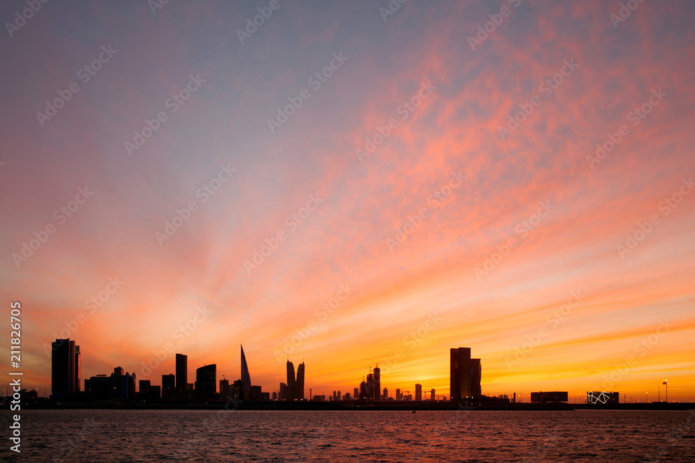 Bahrain skyline and beautiful clouds during sunset