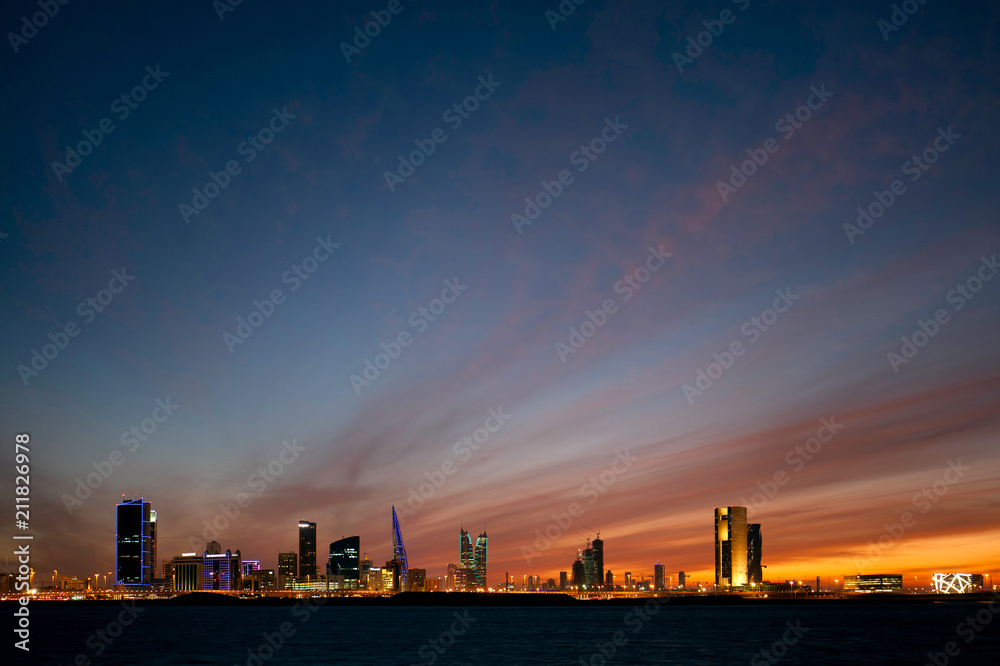 Bahrain skyline at blue hours during sunset