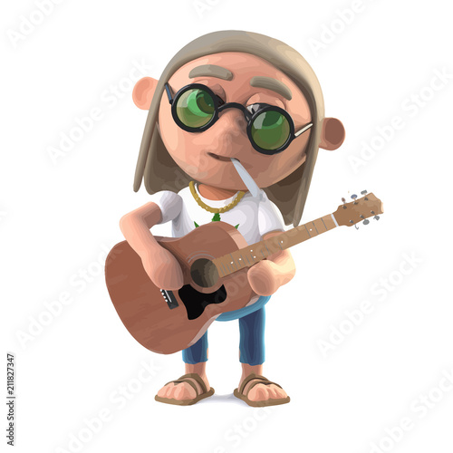 Vector 3d Hippie stoner has an umbrella