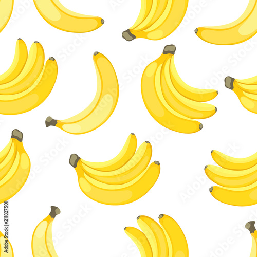Seamless tropical pattern of Yellow Bananas isolated on white background.