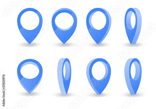 Free Download Map pointer set. Maps pin inverted drop shaped blue icon to mark location. Vector flat style cartoon illustration. Neon and 3d elements - GFXLoad