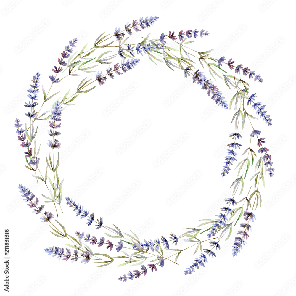 Wreath with lavender on white background