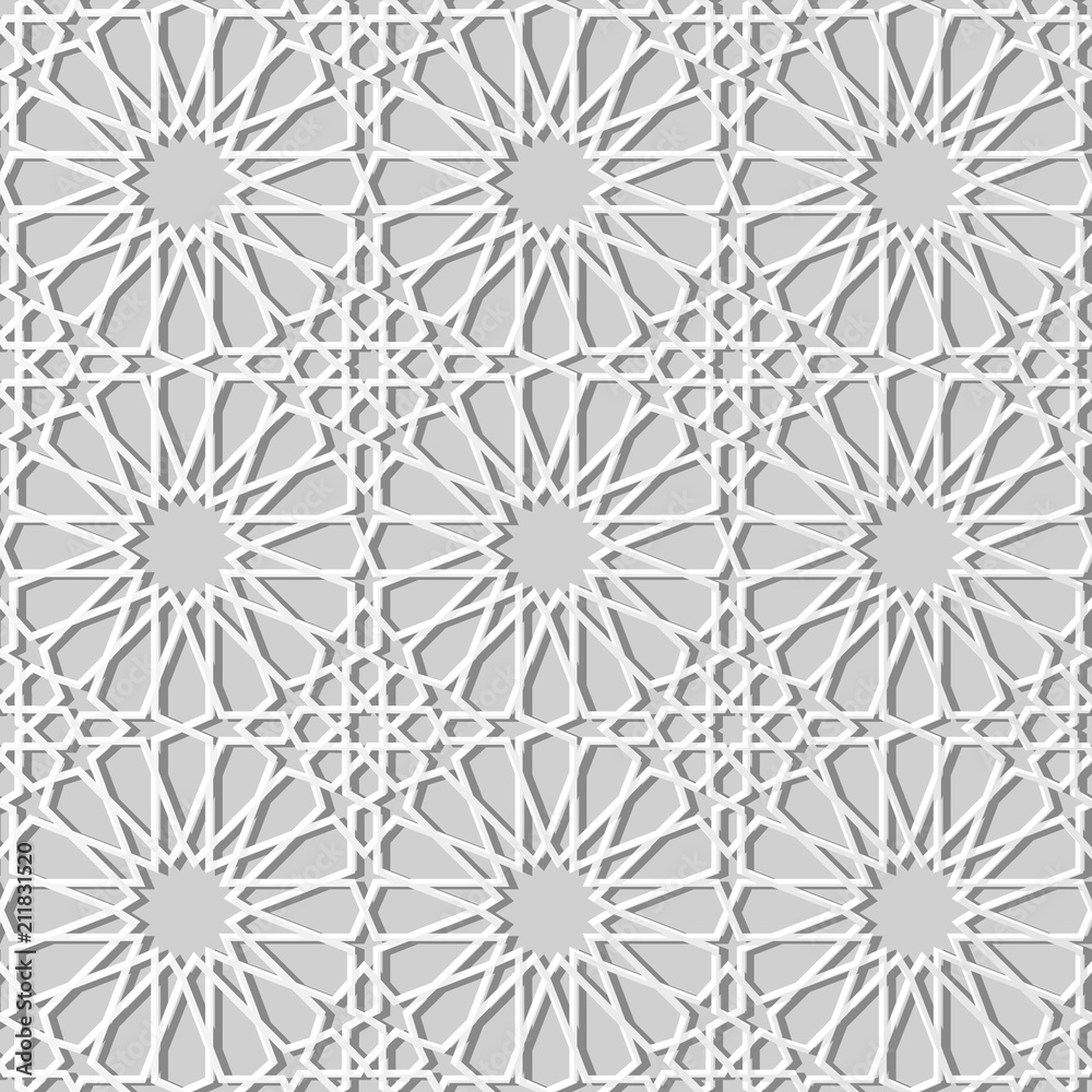 3D white paper art Islamic geometry cross pattern seamless background 3D white paper art Islamic geometry cross pattern seamless background