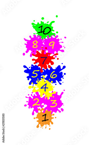 Kids illustration with hopscotch game, made of blots. Children street game. Vector EPS-10