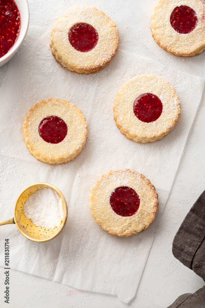 Cookies with jam on white background. Top view. Cookies with jam on white background. Top view.