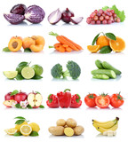 Früchte Obst und Gemüse Sammlung Apfel Tomaten Orange Bananen Möhren Farben frische Freisteller freigestellt isoliert