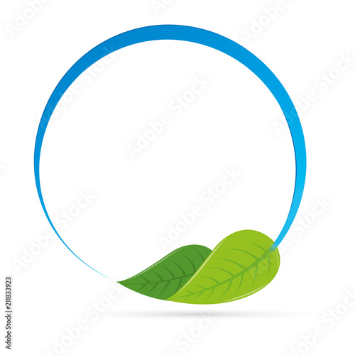 Simbolo ecologia cerchio con foglia e cerchio blu 