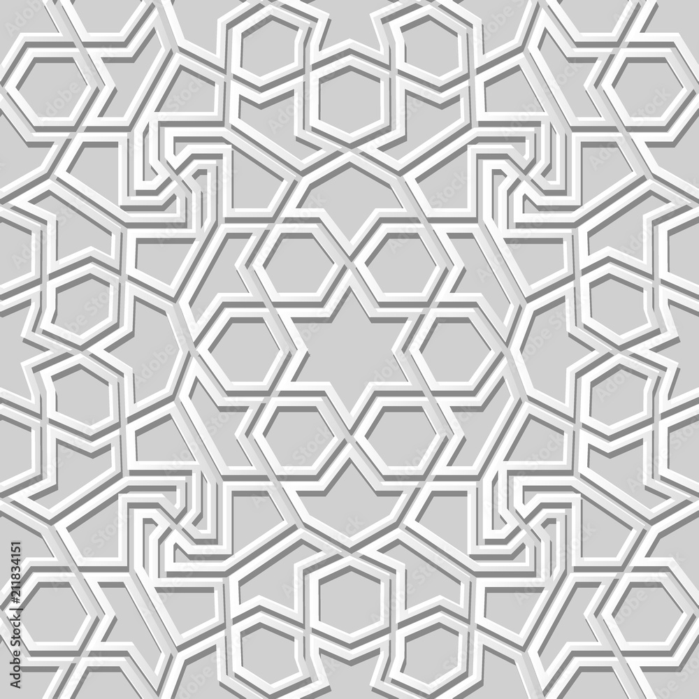 3D white paper art Islamic geometry cross pattern seamless background 3D white paper art Islamic geometry cross pattern seamless background