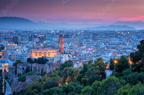 Colorful sunset over Malaga