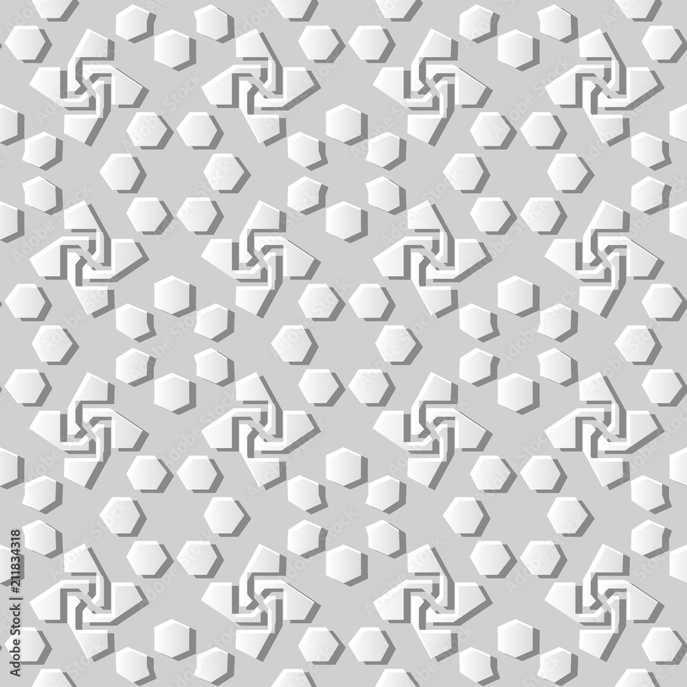 Naklejka premium 3D white paper art Islamic geometry cross pattern seamless background