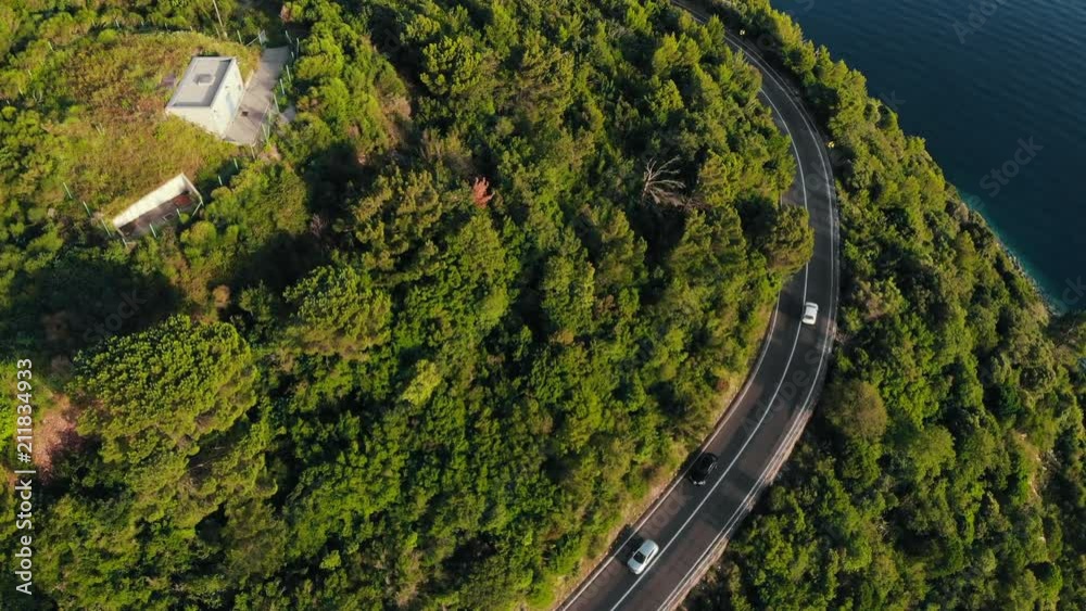 aerial view of mountain road on Adriatic coast aerial view of mountain road on Adriatic coast
