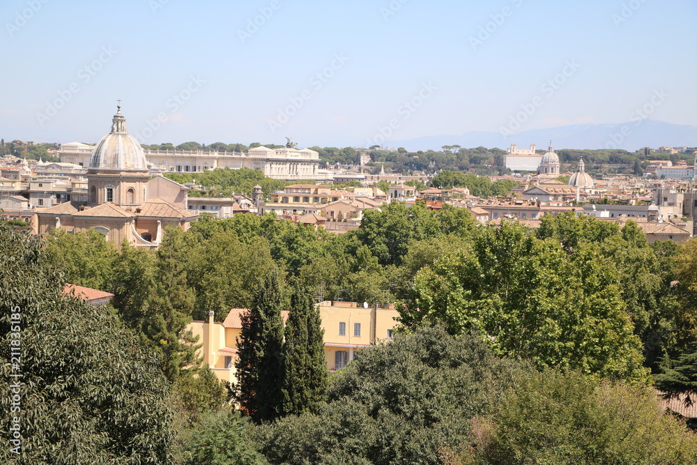 View to Basilika San Giovanni Battista dei Fiorentini the historic city of Rome from the Hill Gianicolo, Italy