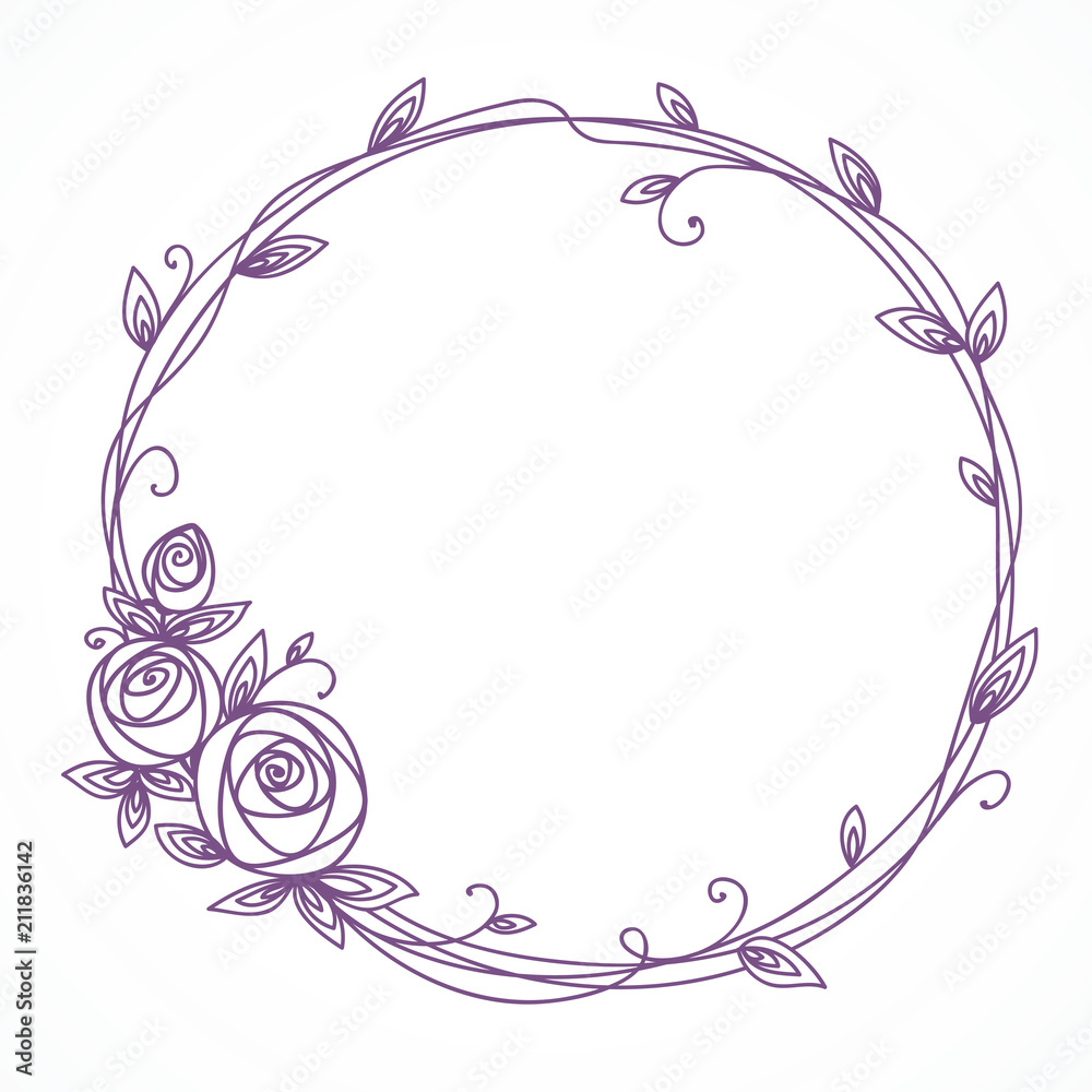 Floral frame. Wreath of rose flowers.