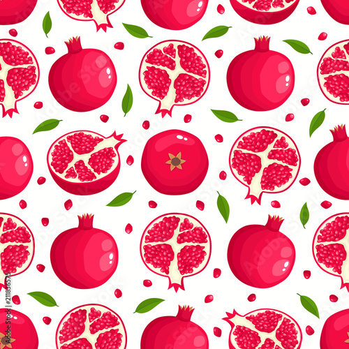 Vector pattern with cartoon pomegranates isolated on white.
