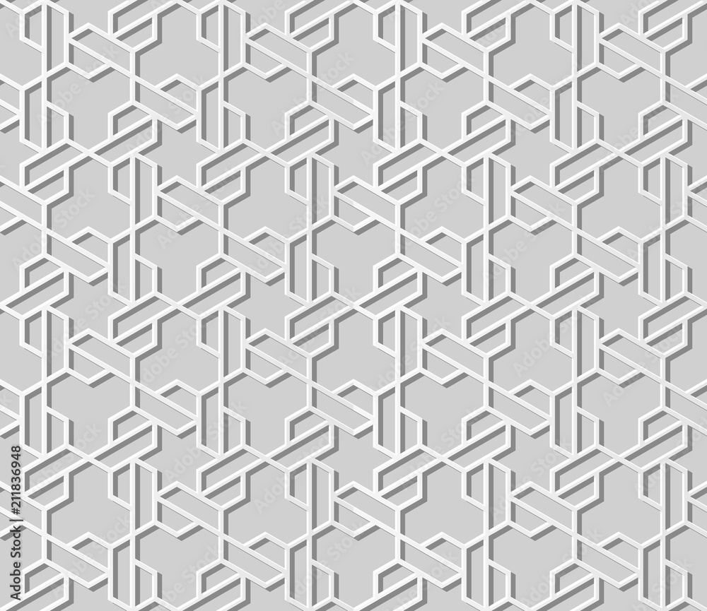 3D white paper art Islamic geometry cross pattern seamless background 3D white paper art Islamic geometry cross pattern seamless background